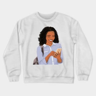 Busy on the phone lady illustration artwork Crewneck Sweatshirt